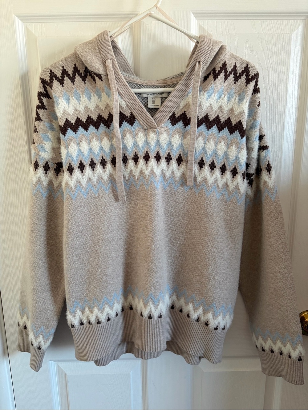 Rachel Zoe Beige Hooded Fair Isle Sweater